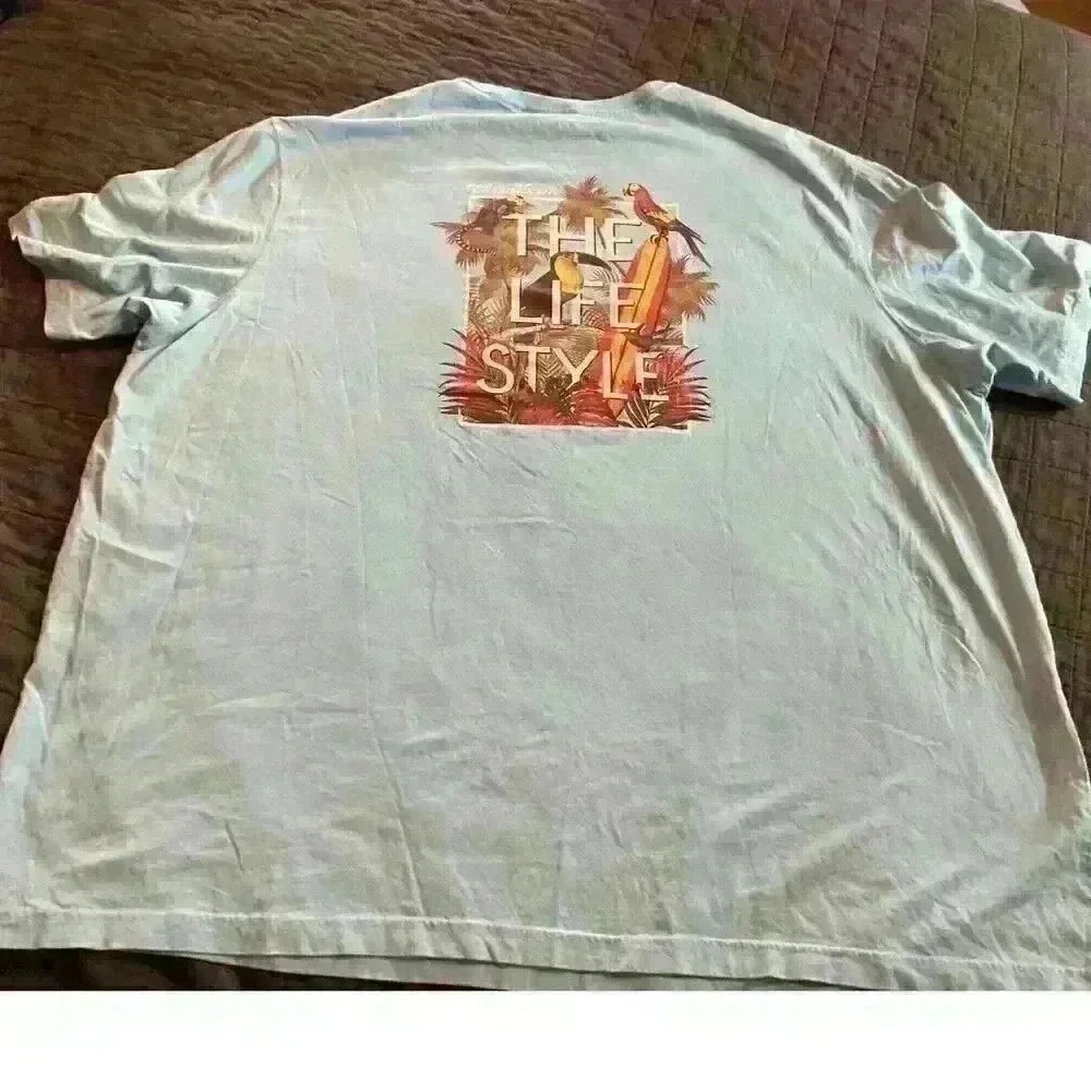 Caribbean Mens 4XT Light Blue Graphic T-Shirt The Life Style Tropical Toucan